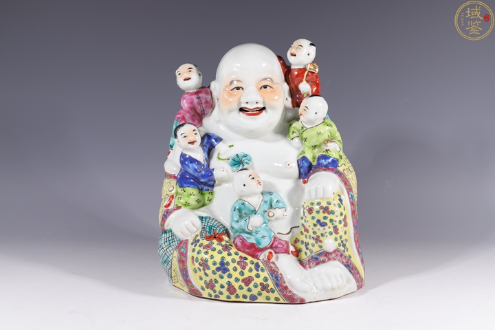 古玩陶瓷粉彩五子登科彌勒佛坐像拍賣，當前價格5999元