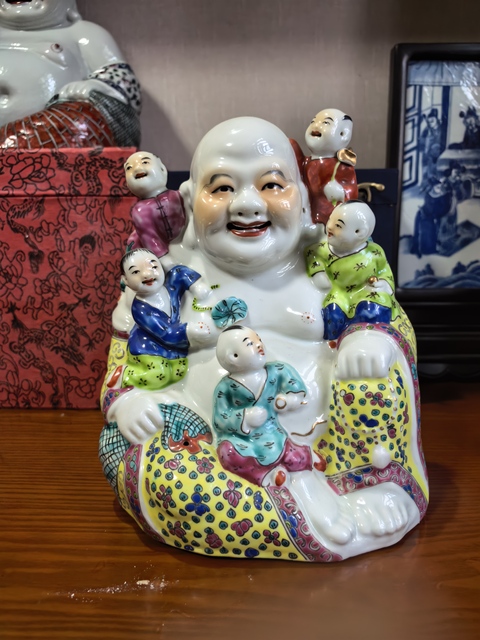 古玩陶瓷粉彩五子登科彌勒佛坐像拍賣，當前價格5999元