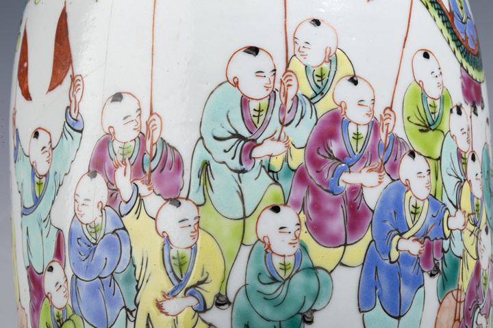 古玩陶瓷民國粉彩百子鬧龍圖冬瓜蓋罐拍賣，當前價格2680元