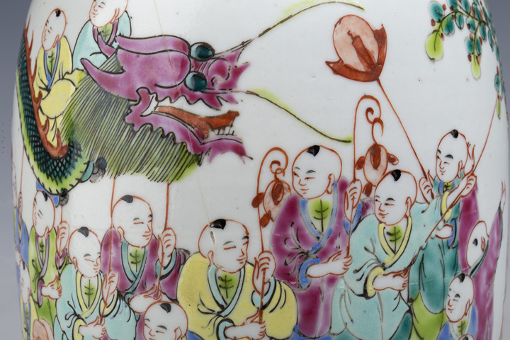 古玩陶瓷民國粉彩百子鬧龍圖冬瓜蓋罐拍賣，當前價格2680元