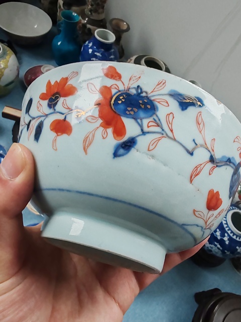 古玩陶瓷清康熙時期青花礬紅花卉紋碗拍賣,當前價格1280元