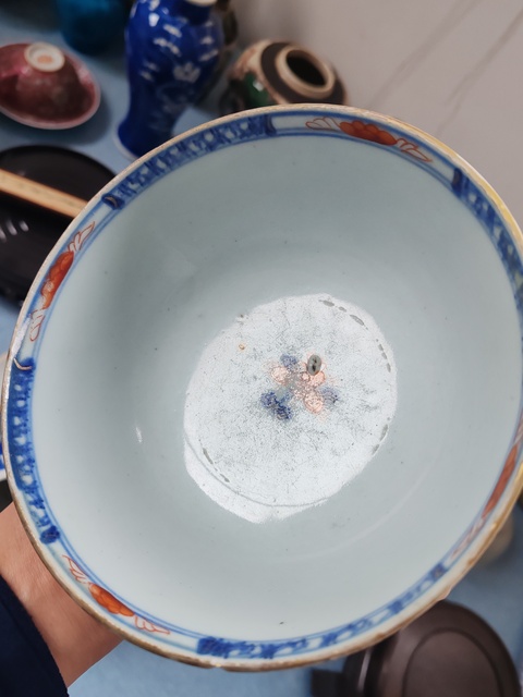 古玩陶瓷清康熙時期青花礬紅花卉紋碗拍賣,當前價格1280元