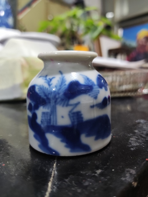 古玩陶瓷晚清山水紋青花水盂拍賣,當前價格698元
