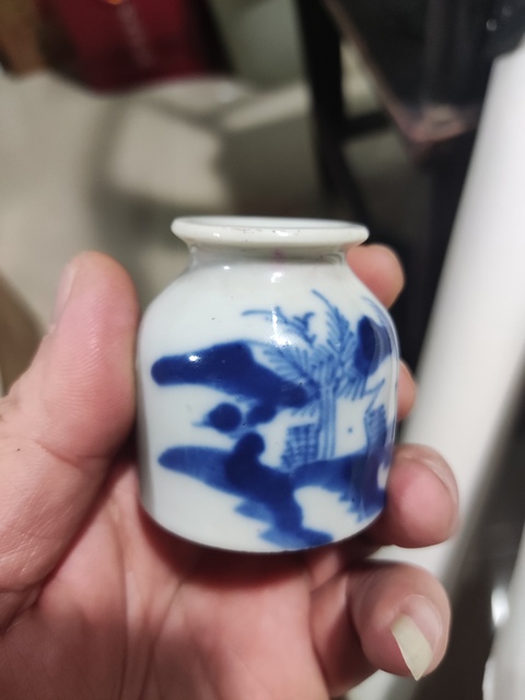 古玩陶瓷晚清山水紋青花水盂拍賣,當前價格698元
