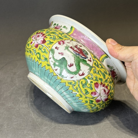 古玩陶瓷龍紋粉彩圈足缽式香爐拍賣,當前價格9200元