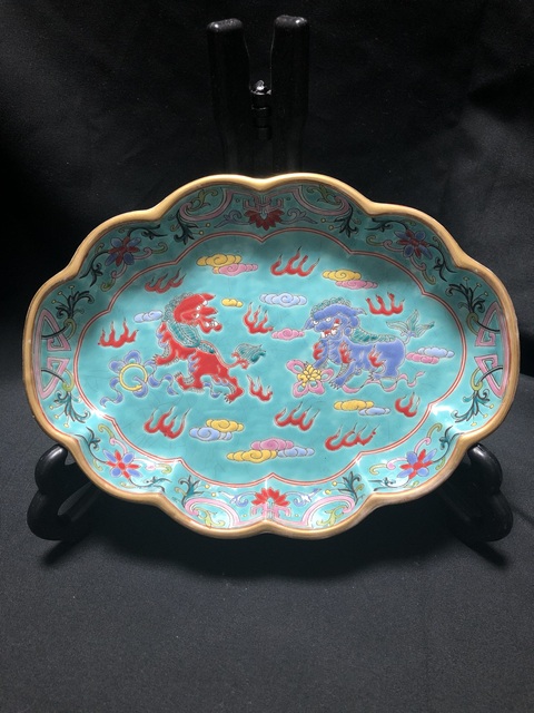 古玩陶瓷創匯-松石綠粉彩獅紋水仙盆拍賣,當前價格355元