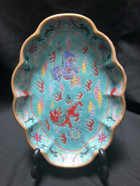 古玩陶瓷創匯-松石綠粉彩獅紋水仙盆拍賣,當前價格355元