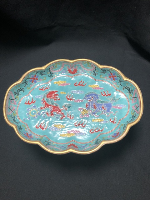 古玩陶瓷創匯-松石綠粉彩獅紋水仙盆拍賣,當前價格355元