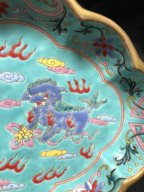 古玩陶瓷創匯-松石綠粉彩獅紋水仙盆拍賣,當前價格355元