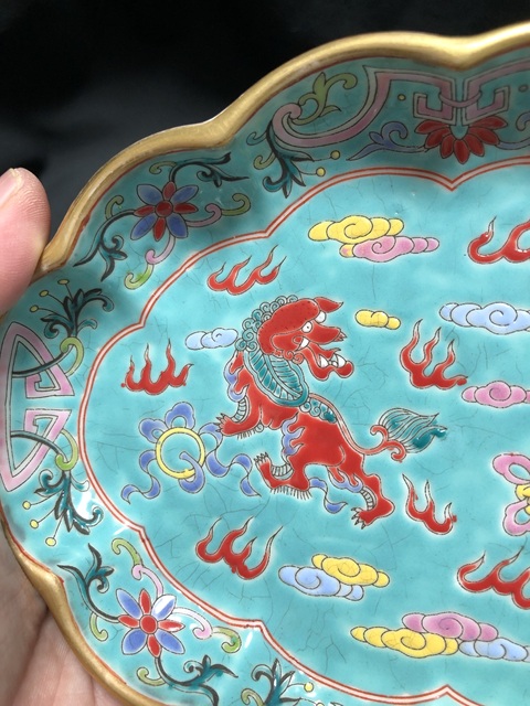 古玩陶瓷創匯-松石綠粉彩獅紋水仙盆拍賣,當前價格355元