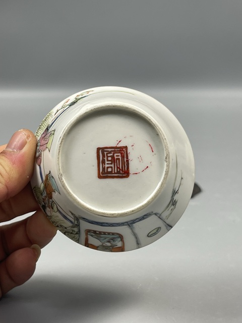古玩陶瓷清同治粉彩西廂記人物故事馬蹄杯拍賣，當前價格7659元
