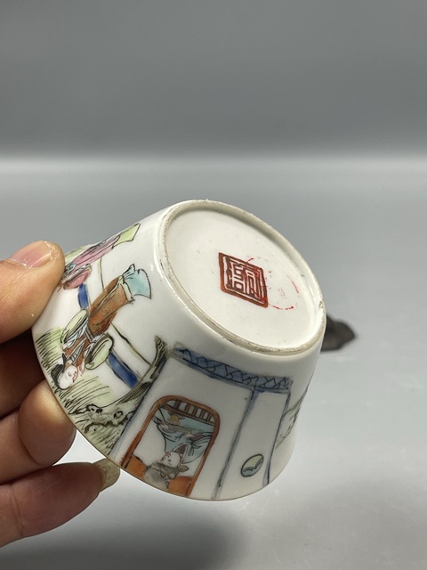 古玩陶瓷清同治粉彩西廂記人物故事馬蹄杯拍賣，當前價格7659元