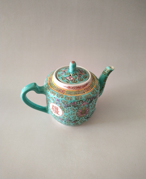 古玩陶瓷松石綠粉彩萬壽無疆茶壺拍賣,當(dāng)前價格238元