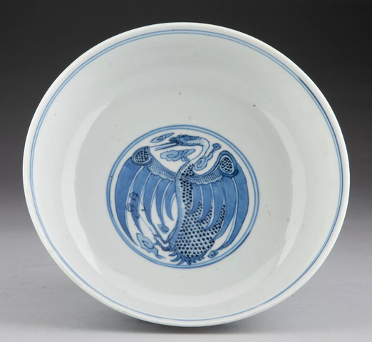 古玩陶瓷明 青花鳳紋暗刻高足杯拍賣，當前價格12000元