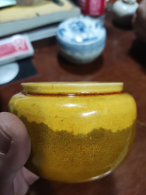古玩陶瓷晚清民國黃釉蓋罐拍賣,當前價格2688元