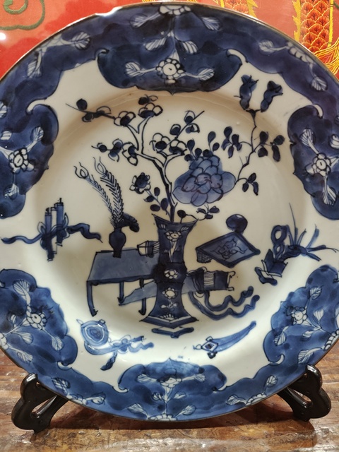 古玩陶瓷康熙青花清供圖賞盤拍賣,當(dāng)前價(jià)格980元