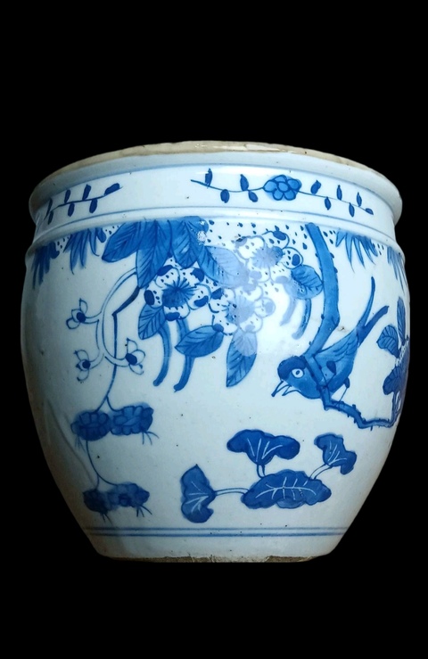 古玩陶瓷青花花鳥紋小缸拍賣，當前價格860元