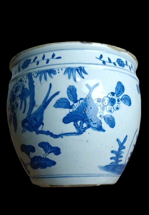 古玩陶瓷青花花鳥紋小缸拍賣，當前價格860元