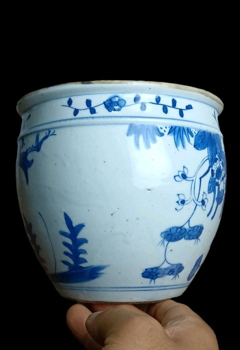 古玩陶瓷青花花鳥紋小缸拍賣，當前價格860元