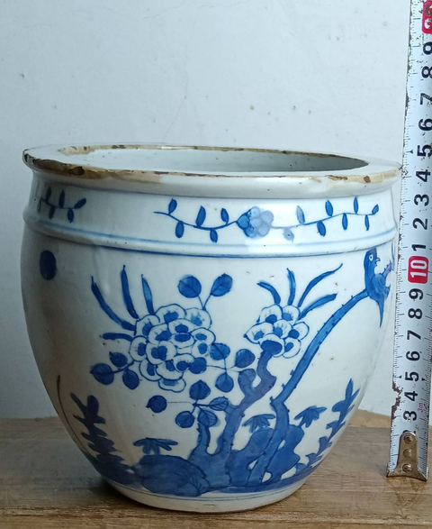 古玩陶瓷青花花鳥紋小缸拍賣，當前價格860元
