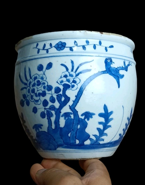 古玩陶瓷青花花鳥紋小缸拍賣，當前價格860元