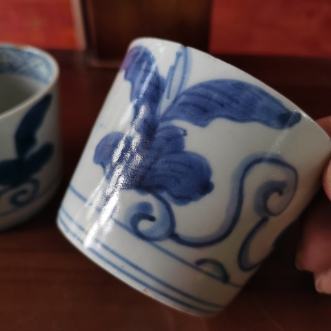 古玩陶瓷【特價】民國青花萊菔紋杯一對拍賣,當前價格239元