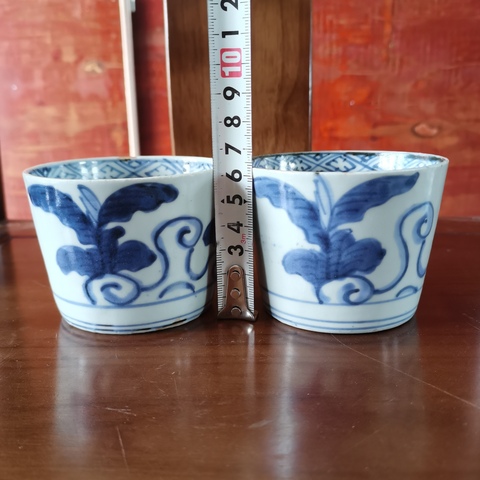 古玩陶瓷【特價】民國青花萊菔紋杯一對拍賣,當前價格239元
