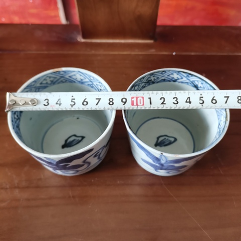 古玩陶瓷【特價】民國青花萊菔紋杯一對拍賣,當前價格239元