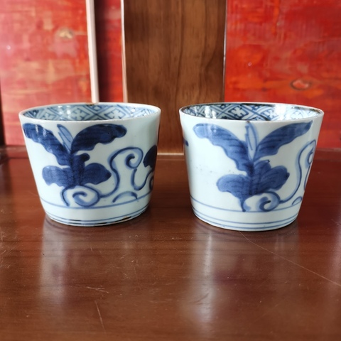 古玩陶瓷【特價】民國青花萊菔紋杯一對拍賣,當前價格239元