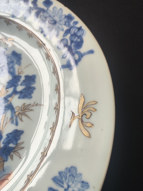 古玩陶瓷清早期青花礬紅描金花鳥紋盤拍賣,當前價格2200元
