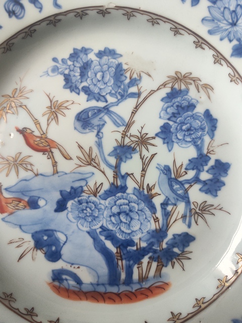 古玩陶瓷清早期青花礬紅描金花鳥紋盤拍賣,當前價格2200元