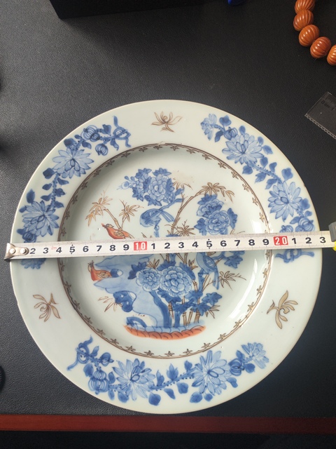 古玩陶瓷清早期青花礬紅描金花鳥紋盤拍賣,當前價格2200元