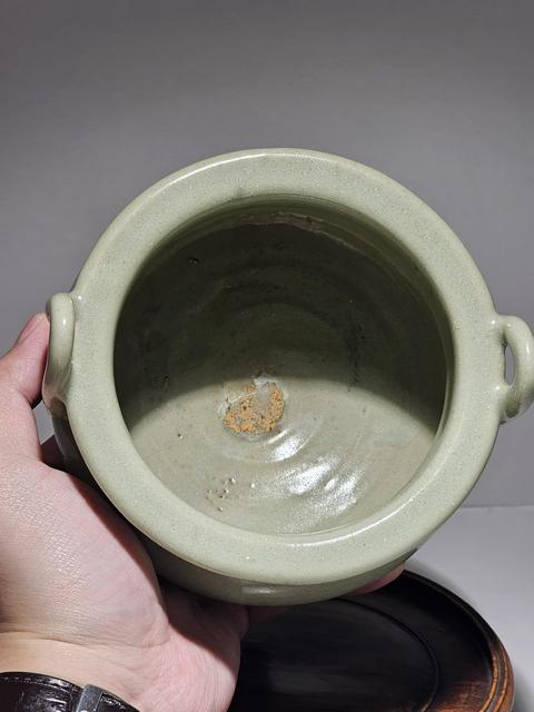 古玩陶瓷元代龍泉窯青釉雙耳爐拍賣,當前價格26000元