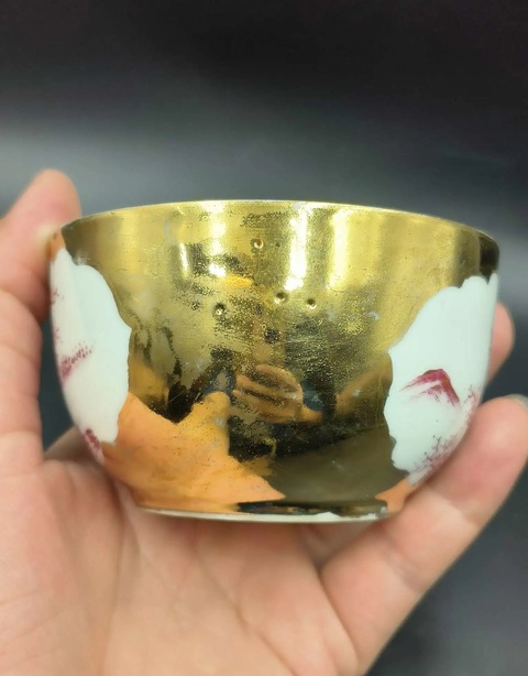 古玩陶瓷金地開(kāi)光胭脂紅彩山水紋杯拍賣，當(dāng)前價(jià)格588元