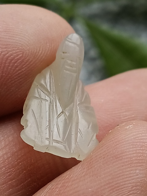 古玩玉器(一口價放漏)超白清代和田白玉雕“壽星帽花”拍賣,當前價格600元