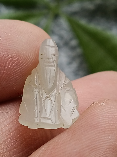 古玩玉器(一口價放漏)超白清代和田白玉雕“壽星帽花”拍賣,當前價格600元