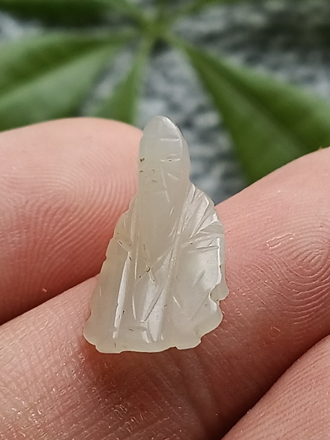 古玩玉器(一口價放漏)超白清代和田白玉雕“壽星帽花”拍賣,當前價格600元
