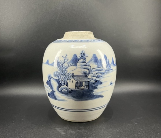 古玩陶瓷青花山水紋罐拍賣,當前價格4500元