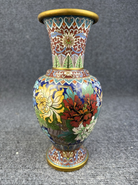 古玩雜項銅胎掐絲琺瑯花卉紋觀音瓶拍賣,當前價格1388元