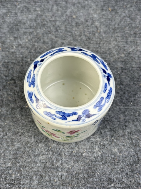 古玩陶瓷青花加粉彩四季花卉水盂拍賣,當前價格4800元