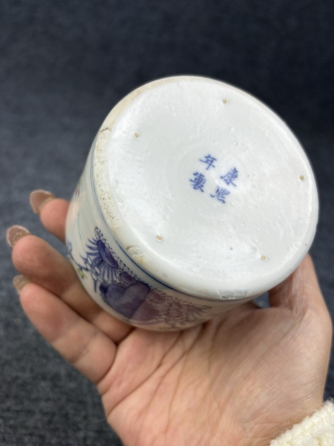 古玩陶瓷青花加粉彩四季花卉水盂拍賣,當前價格4800元