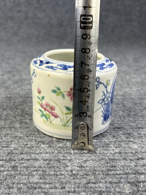 古玩陶瓷青花加粉彩四季花卉水盂拍賣,當前價格4800元