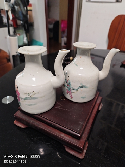 古玩陶瓷康熙青花描金山水花卉開光紋杯碟一套拍賣,當前價格238元