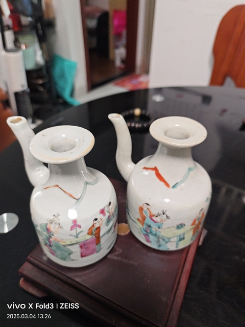 古玩陶瓷康熙青花描金山水花卉開光紋杯碟一套拍賣,當前價格238元