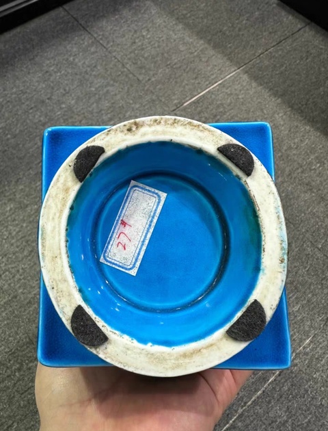 古玩陶瓷民國解放初?孔雀藍釉琮式瓶（有保真卡）拍賣，當前價格5000元