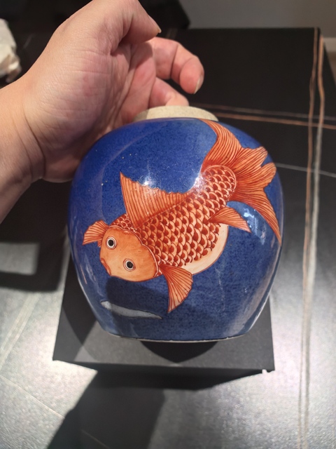 古玩陶瓷晚清?灑藍釉礬紅金玉滿堂紋罐拍賣，當前價格4888元