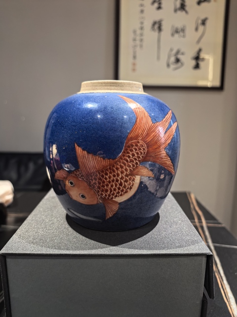 古玩陶瓷晚清?灑藍釉礬紅金玉滿堂紋罐拍賣，當前價格4888元