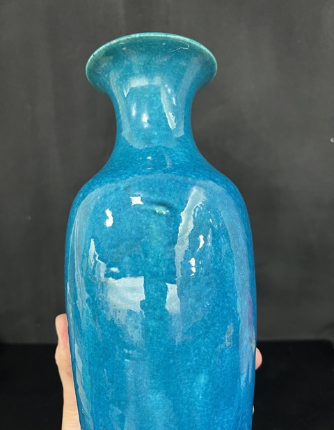 古玩陶瓷孔雀藍(lán)釉觀音瓶拍賣，當(dāng)前價格4888元