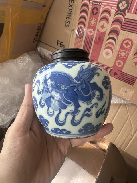 古玩陶瓷青花獅子紋蓋罐拍賣，當前價格2800元