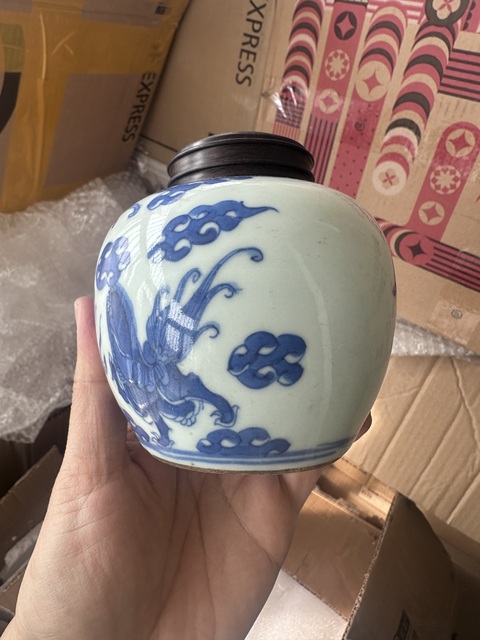 古玩陶瓷青花獅子紋蓋罐拍賣，當前價格2800元